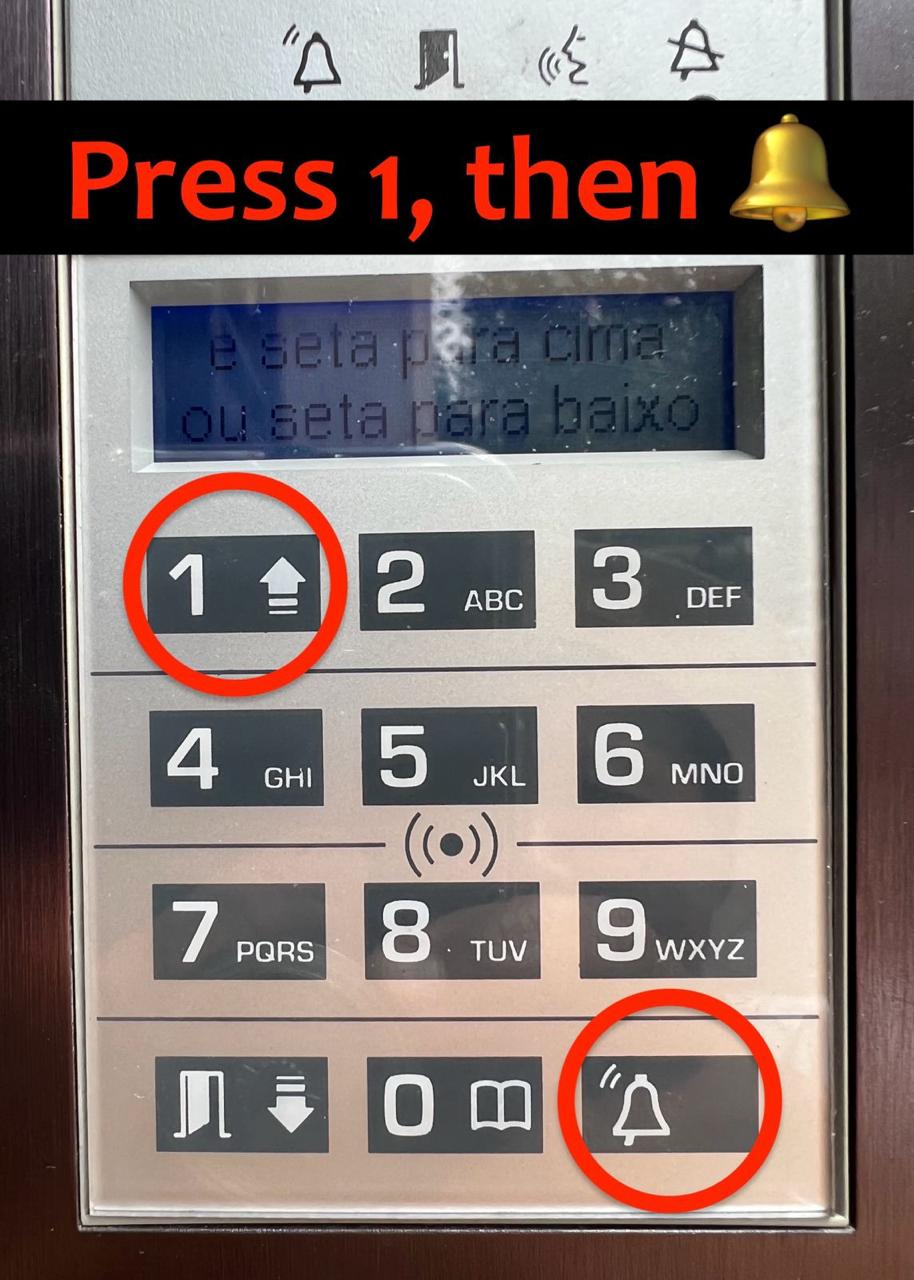 Doorbell panel — press 1 then the bell button